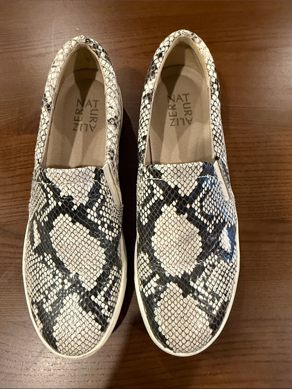 Naturalizer Women's Slip-On Sneakers in Snake Print Black and Cream